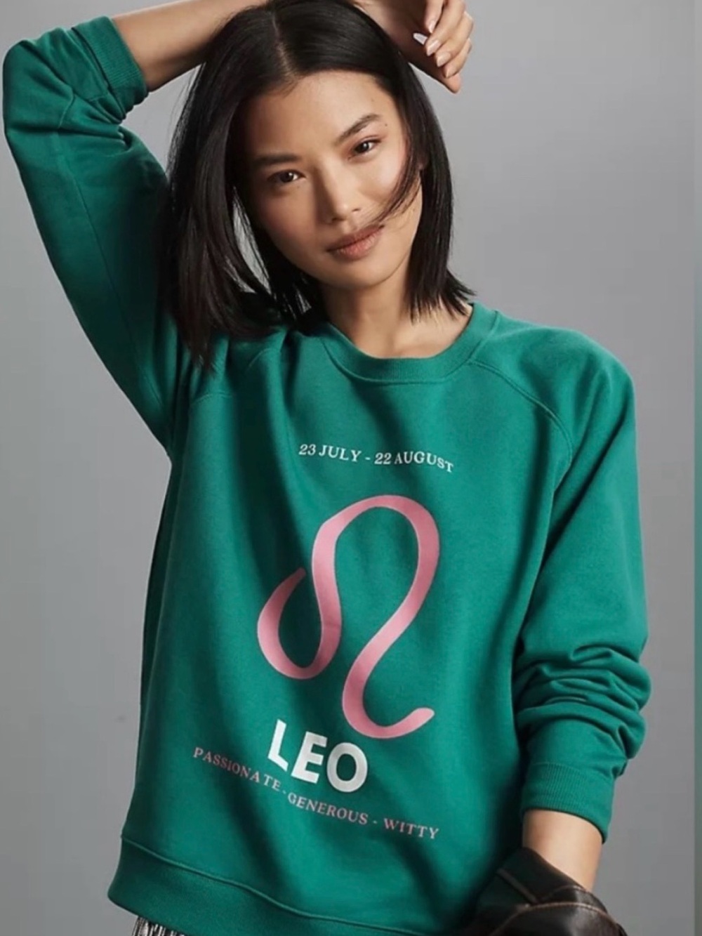 Anthropologie Catherine O'Sullivan The Zodiac LEO Green Sweatshirt Size M
